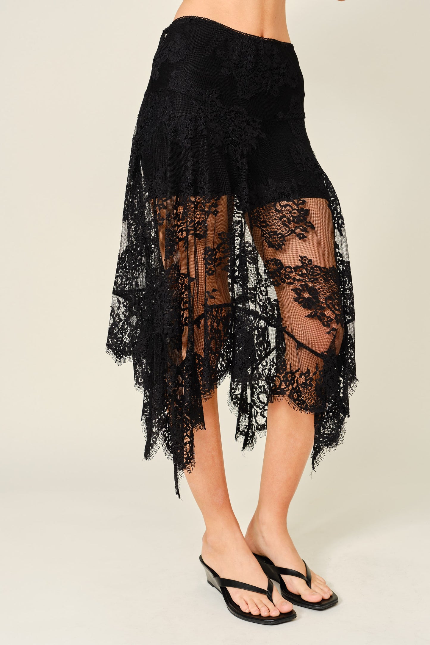 Unbalance Lace Midi Skirt