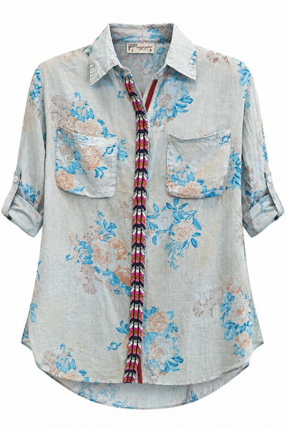 Embroidered Button Cover Blouse