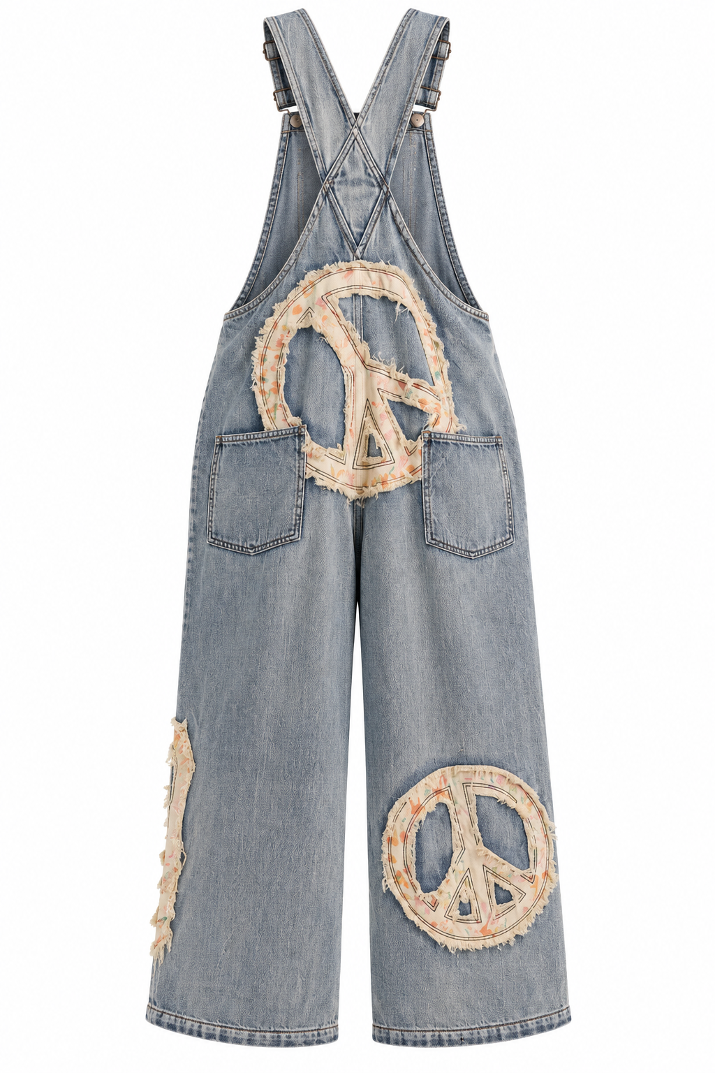 Embroidered Peace Patch Overalls
