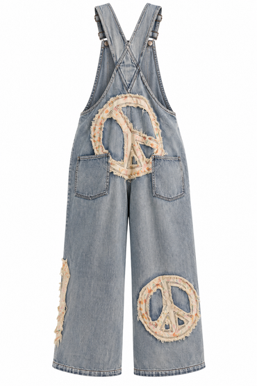 Embroidered Peace Patch Overalls