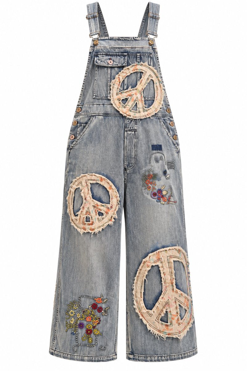 Embroidered Peace Patch Overalls