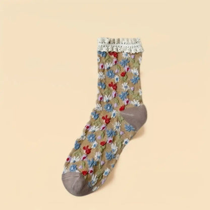 Lace Trim Floral Socks