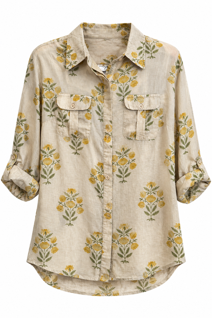 Front Pocket Floral Blouse