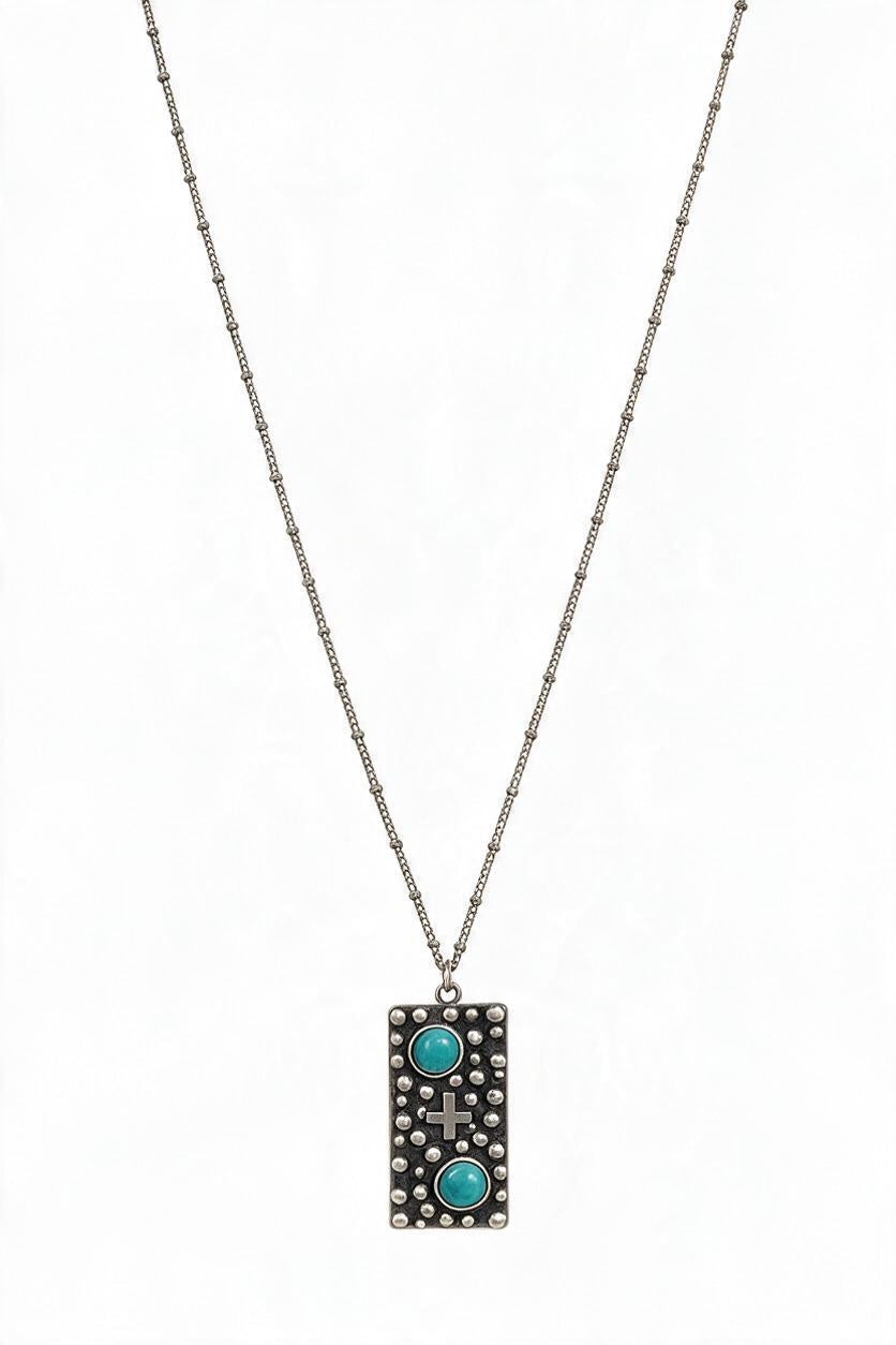 Silver/Turq Rectangular Necklace