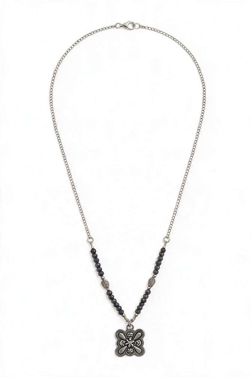 Blue Beads On Silver Necklace