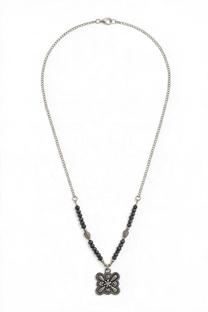 Blue Beads On Silver Necklace