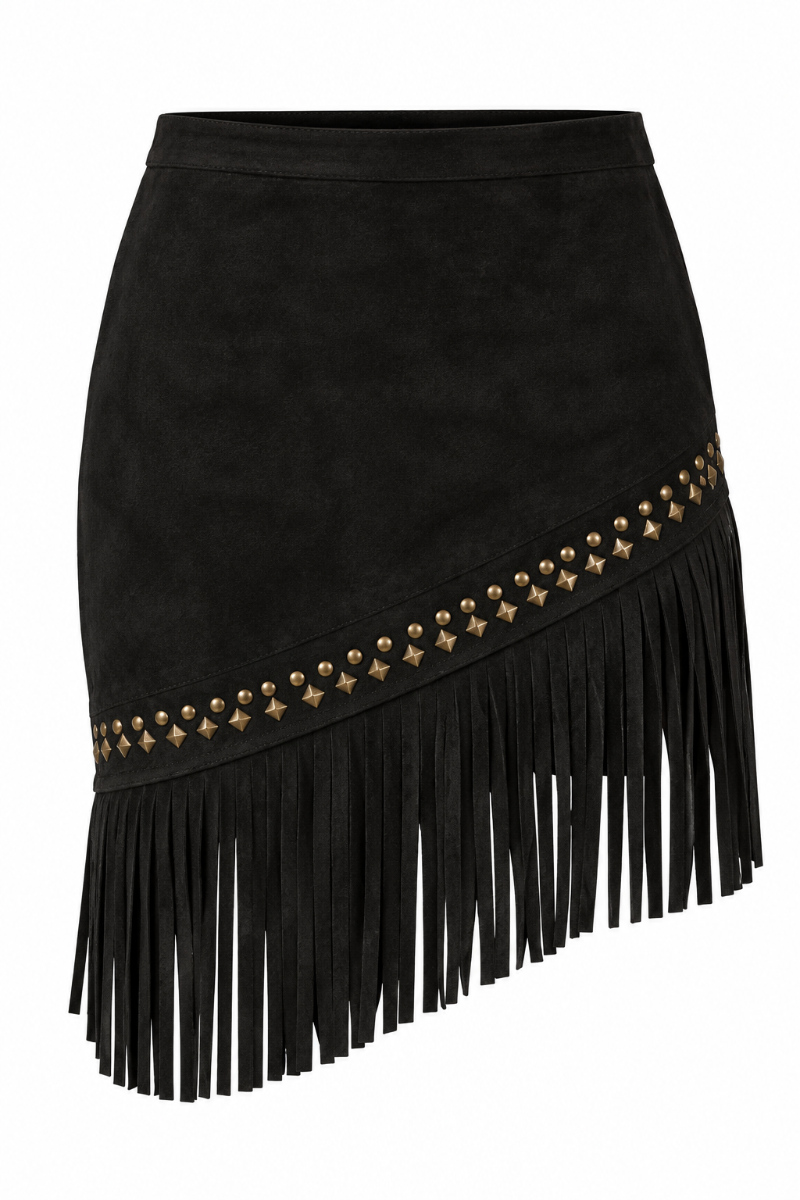 Studs Fringe Suede Skirt