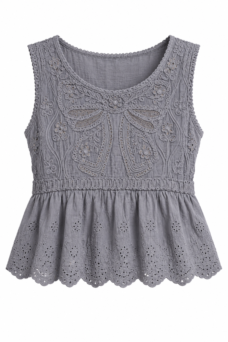 Embroidered Bow Eyelit Tank