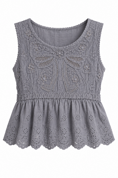 Embroidered Bow Eyelit Tank