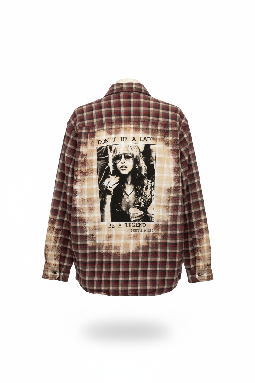 Up Cycled Stevie Nicks Flannel color c3 back view ghost mannequin product image
