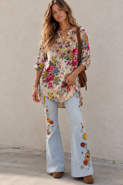 Embroidered Floral V Tunic