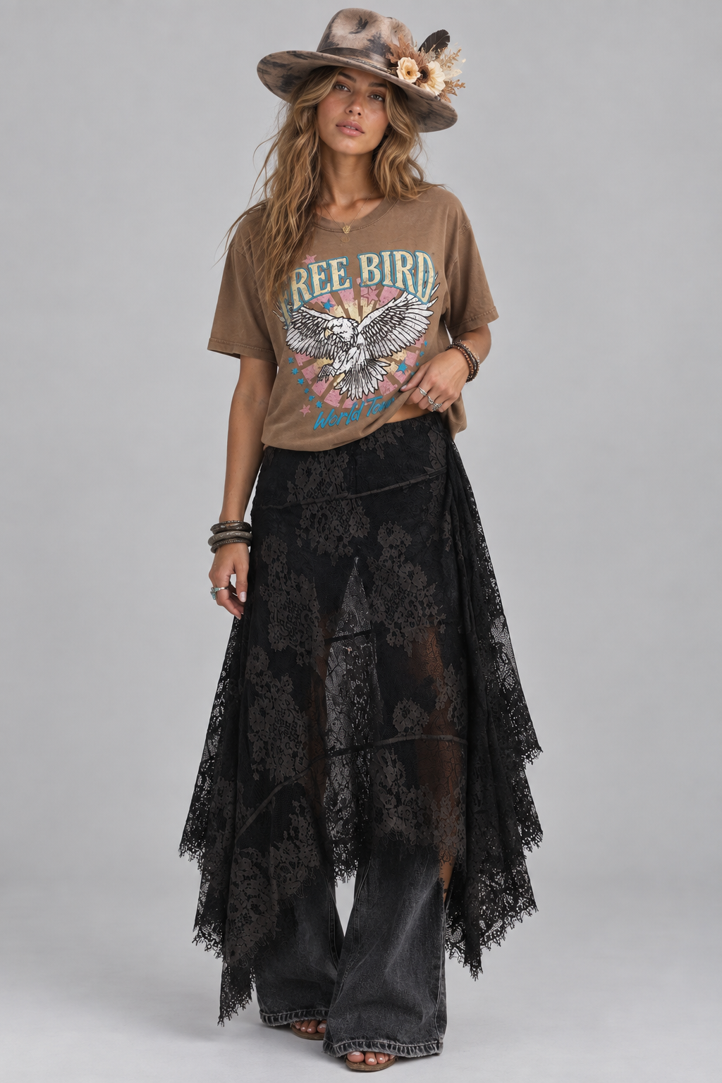 Unbalance Lace Midi Skirt