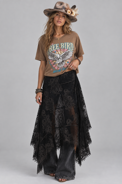 Unbalance Lace Midi Skirt