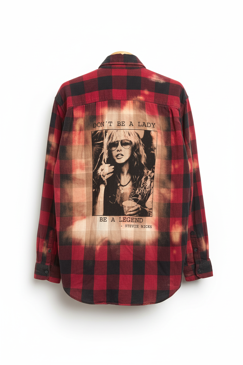 Up Cycled Stevie Nicks Flannel color c1 back view ghost mannequin product image