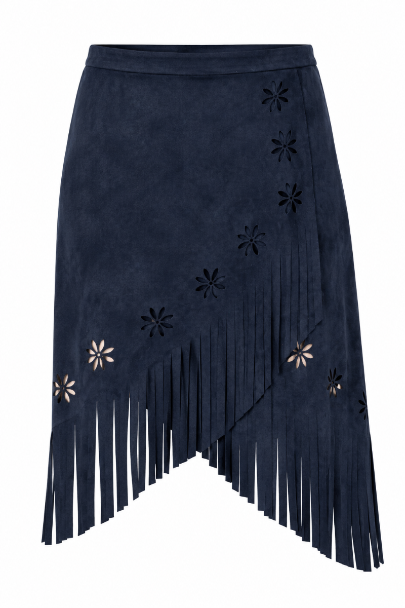 Fringe Overlay Suede Skirt