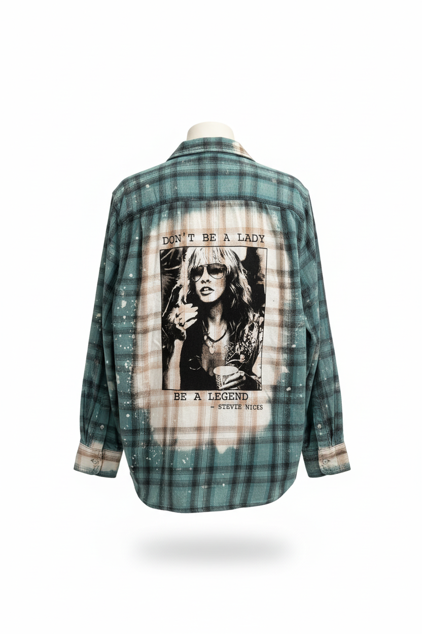 Up Cycled Stevie Nicks Flannel color c5 back view ghost mannequin product image