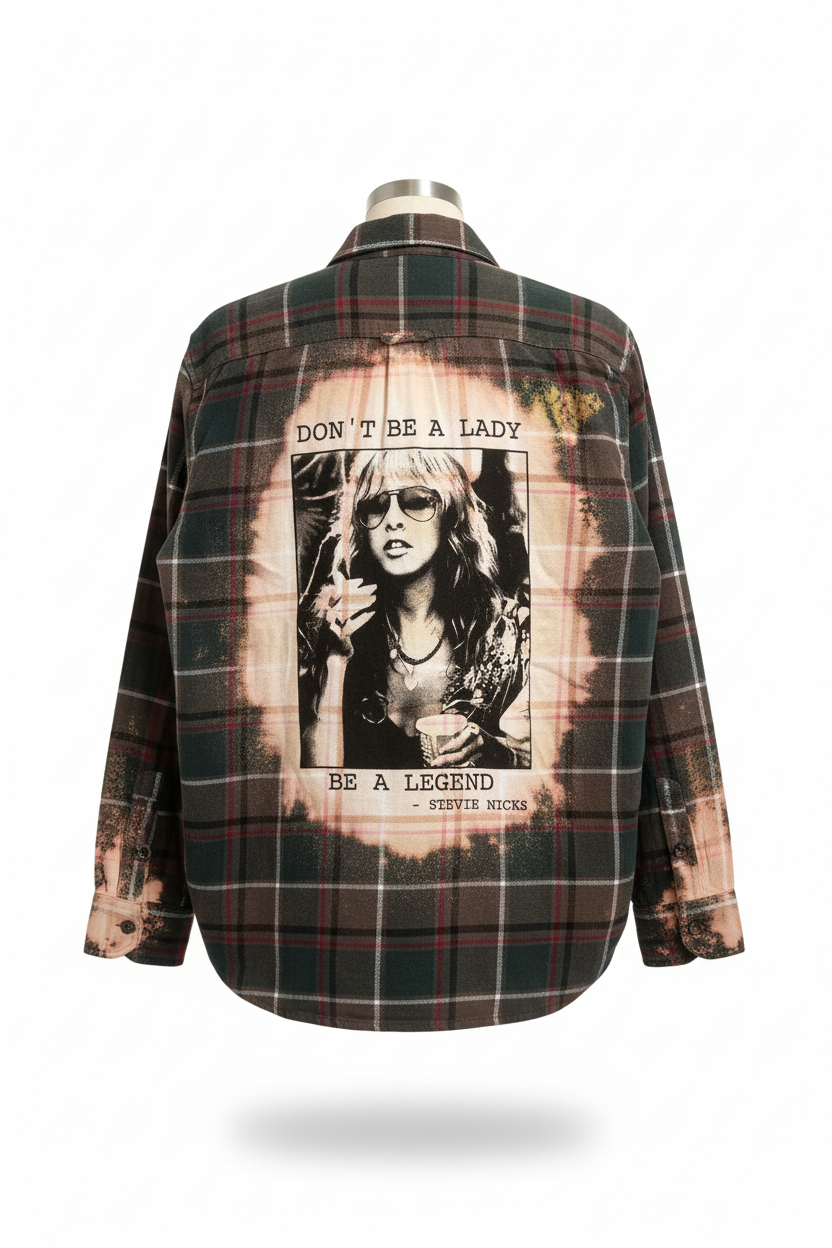 Up Cycled Stevie Nicks Flannel color c4 back view ghost mannequin product image