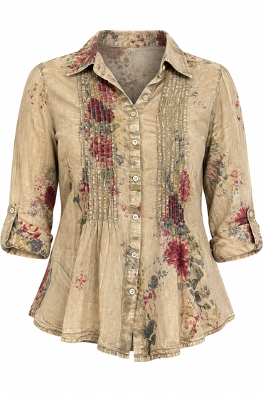 Pleated Floral Blouse