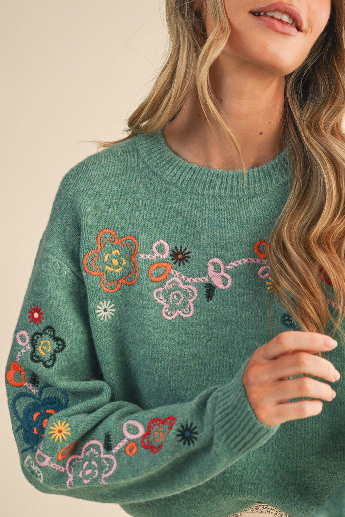 Green Embroidered Sweater