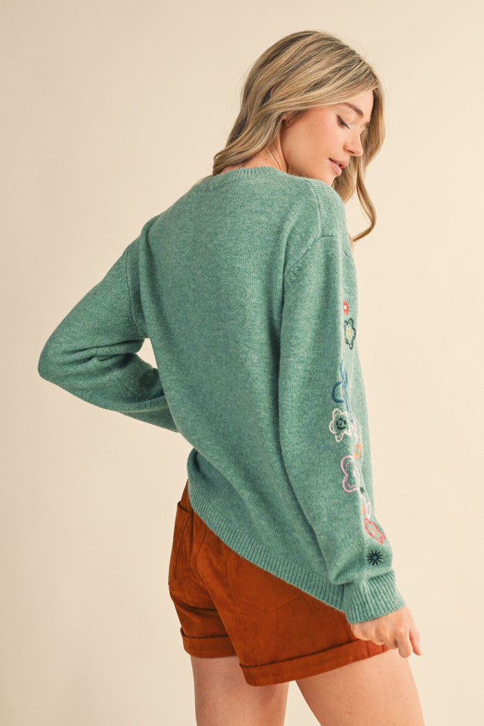Green Embroidered Sweater