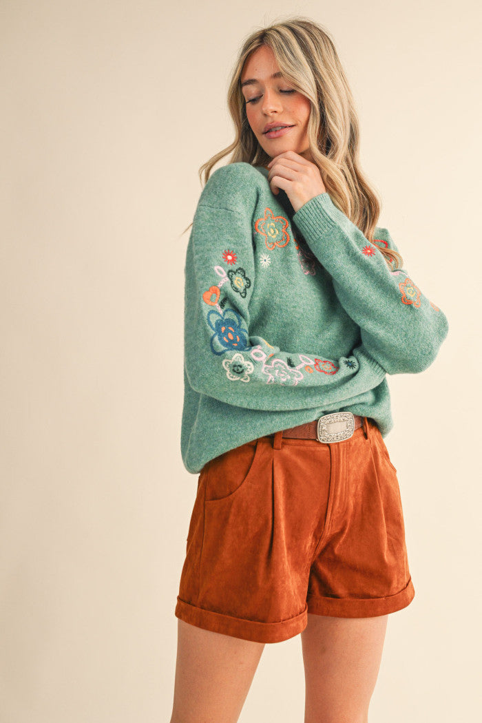 Green Embroidered Sweater