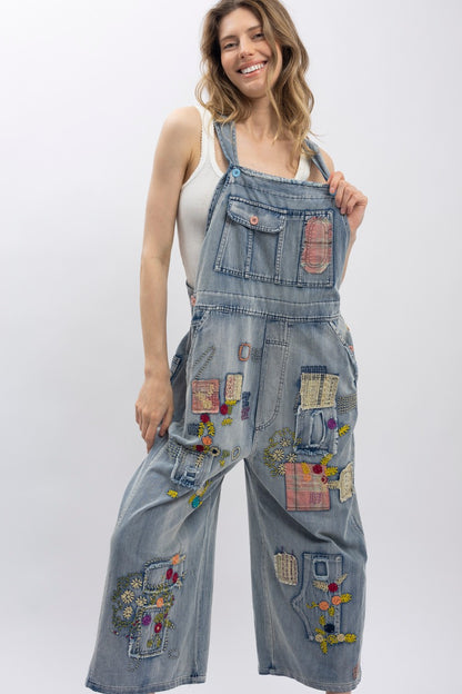 Patched Washed Overalls