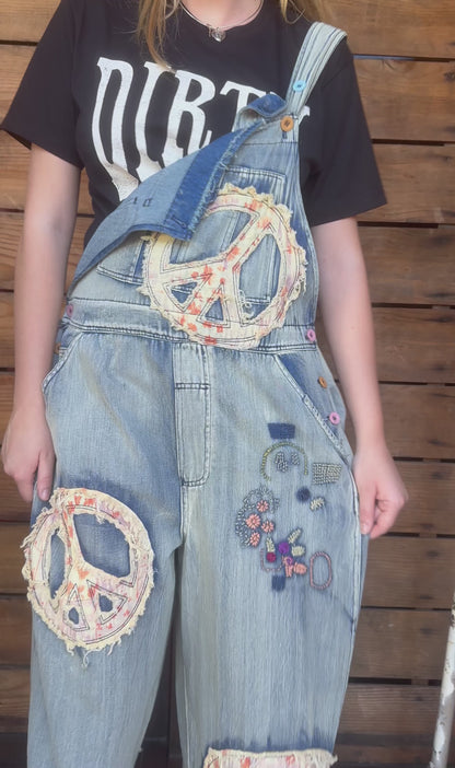 Embroidered Peace Patch Overalls