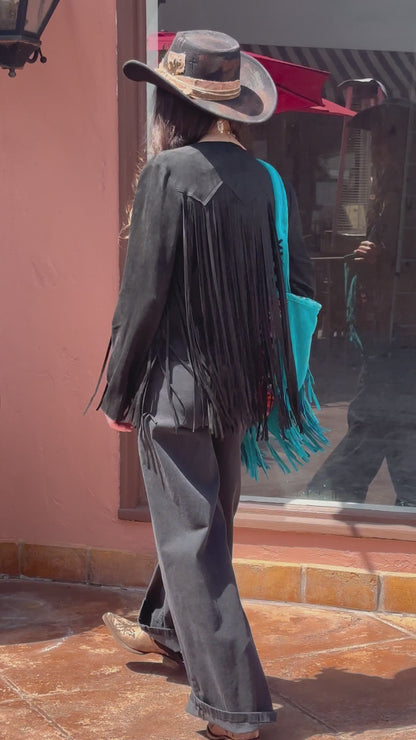 Studs Fringe Suede Jacket