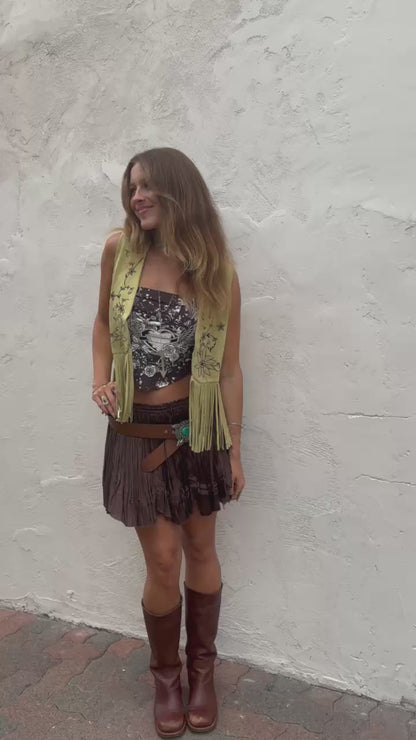 Pistachio Suede Fringe Vest