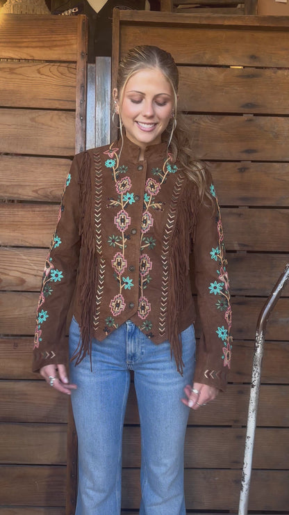 Beaded Fringe Suede Jacket