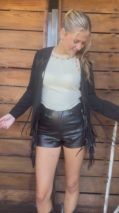 Vegan Side Fringe Shorts