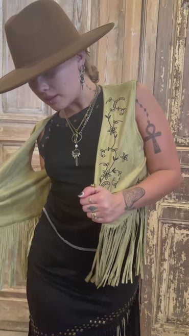 Pistachio Suede Fringe Vest