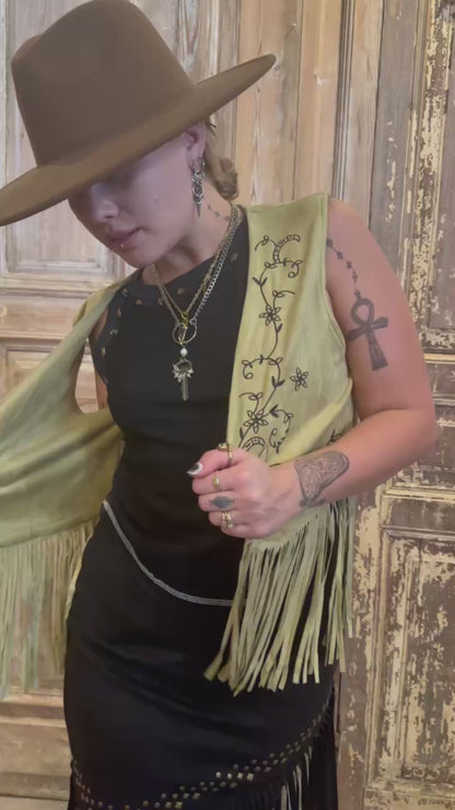 Pistachio Suede Fringe Vest