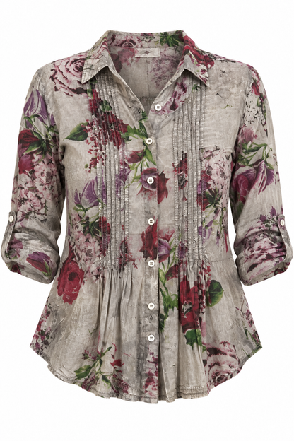 Pleated Floral Blouse