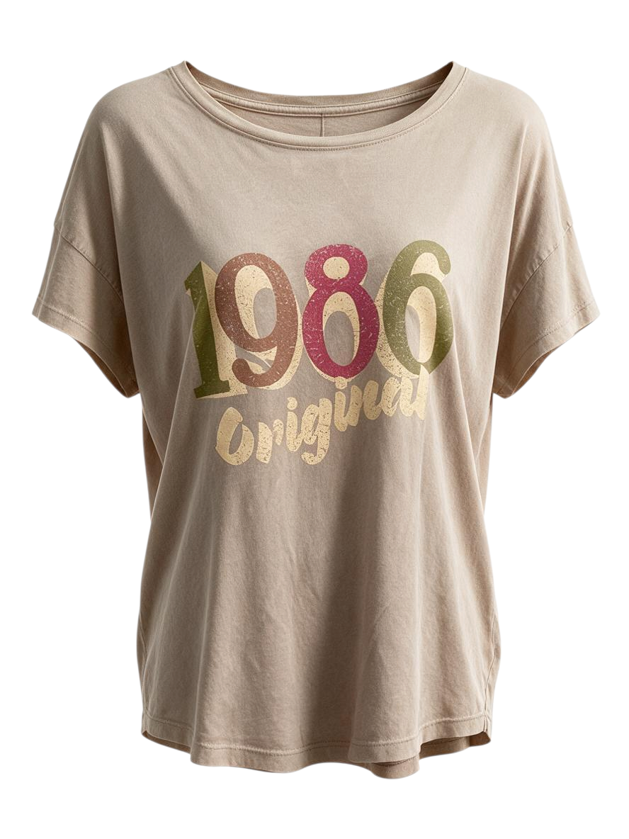 Trestles Clothing Company 1986 Original oversized cropped scoop neck t-shirt in mineral washed beige cotton
