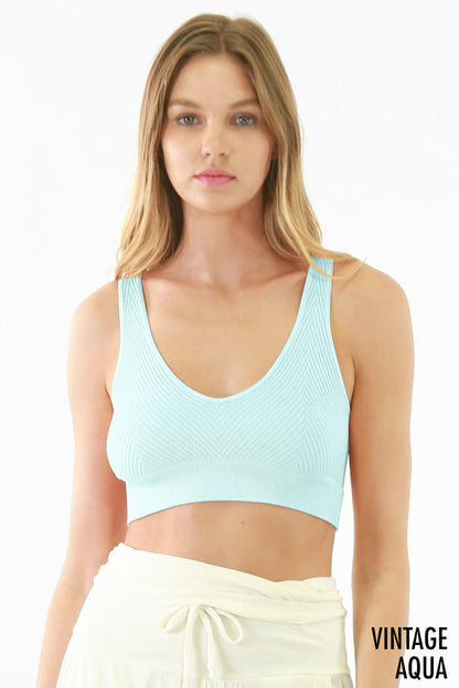 Trestles Clothing Company reversible aqua blue seamless crop cami with chevron knit texture and v-neckline