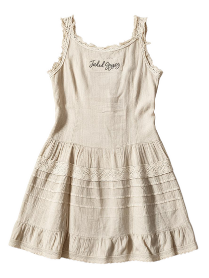 Trestles Clothing Company Sweet Magnolia vintage-inspired beige cotton midi slip dress with lace and embroidery.