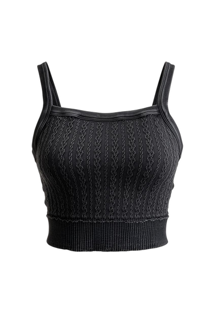 Trestles Clothing Company black cabled cropped cami with a square neck and supportive wide elastic band