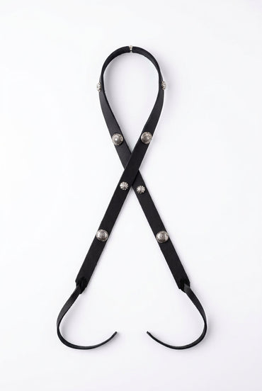 Trestles Clothing Company black suede hat band with silver oval conchos in a Western boho style
