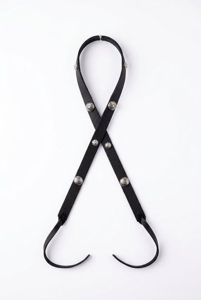 Trestles Clothing Company black suede hat band with silver oval conchos in a Western boho style