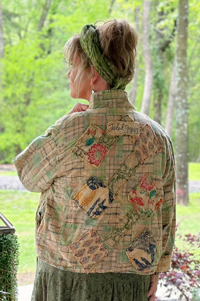 Trestles Clothing Company Sunset Walks Jacket featuring a boxy cropped fit with boho patchwork and floral cotton fabric