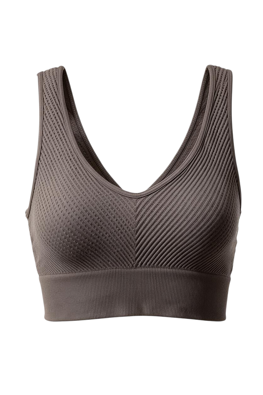 Trestles Clothing Company reversible brown chevron ribbed crop cami top with a v-neckline and supportive band