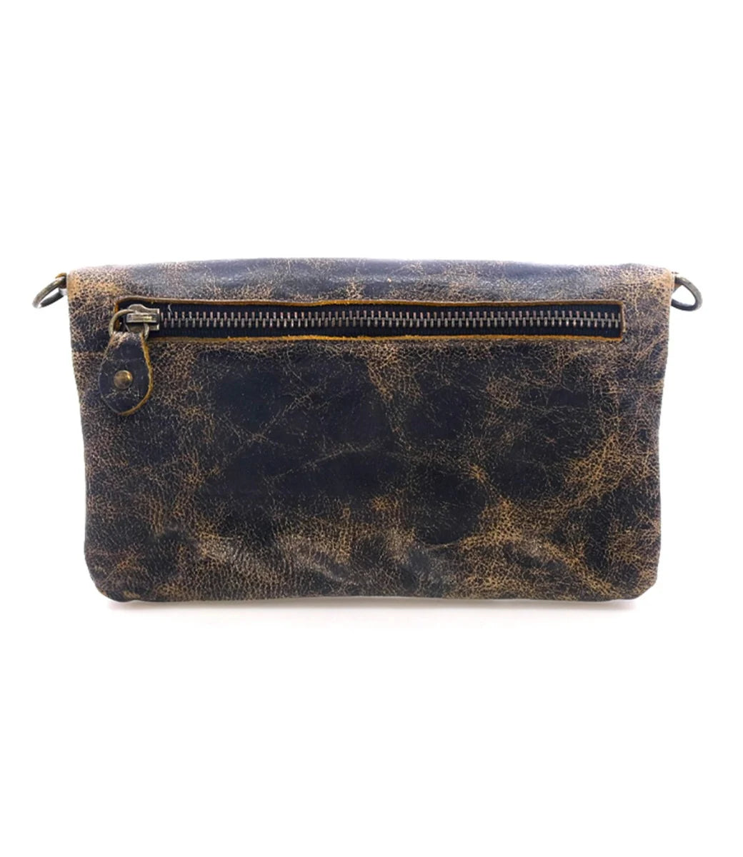 Trestles Clothing Company Cadence crossbody bag in distressed black leather with an exterior zippered pocket