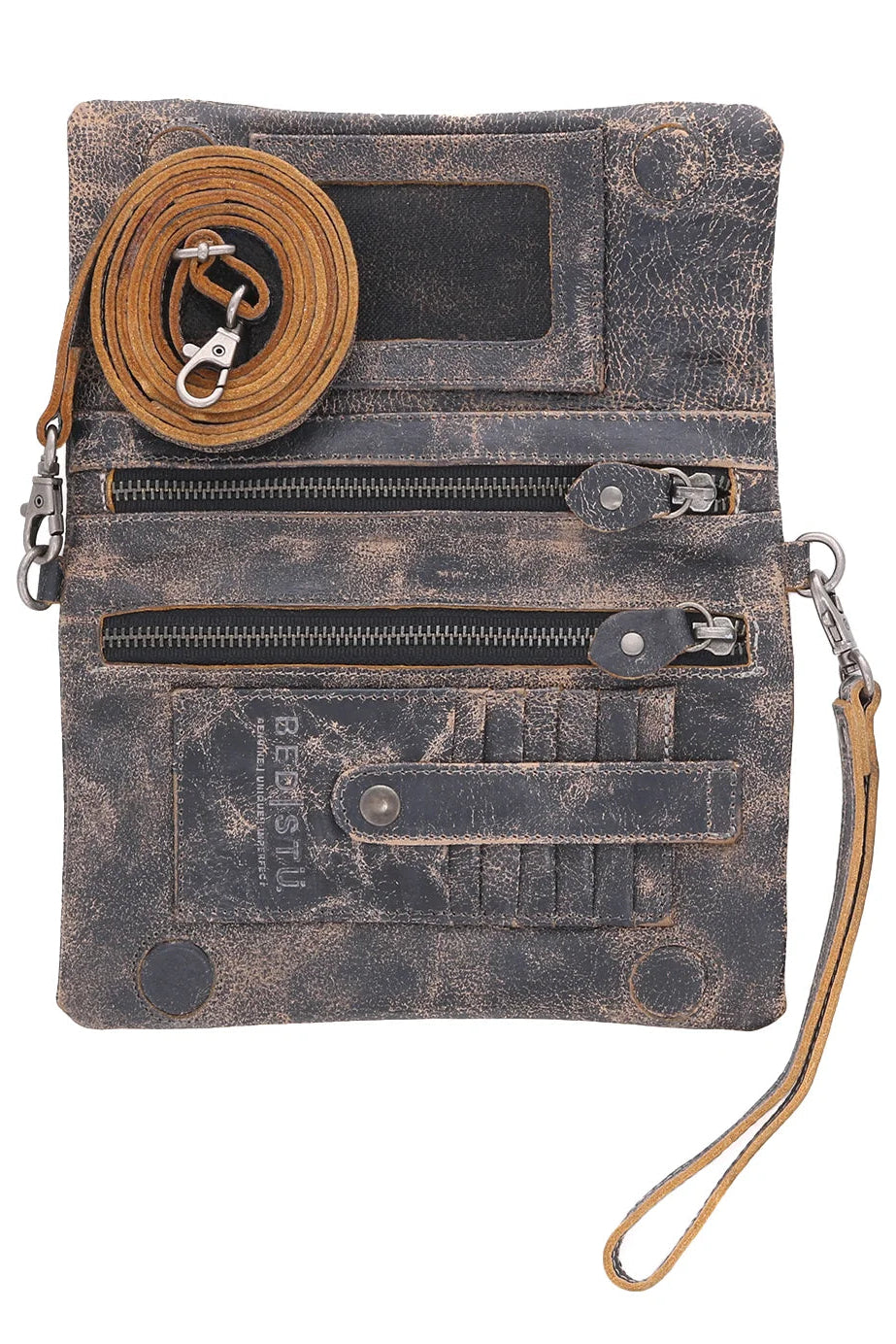 Trestles Clothing Company Bed Stu Cadence 3-in-1 distressed leather crossbody bag with card slots and wrist strap