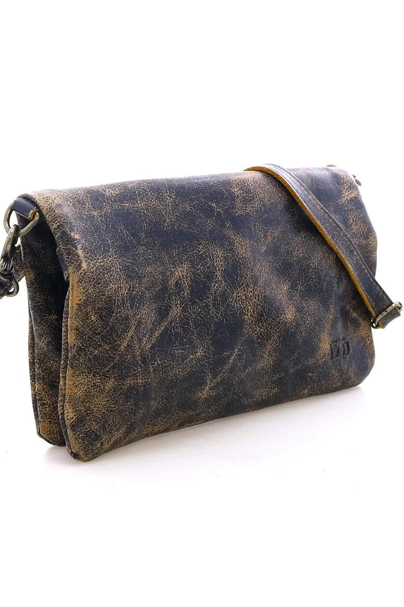 Trestles Clothing Company Cadence crossbody bag in distressed black and tan vegetable-tanned leather