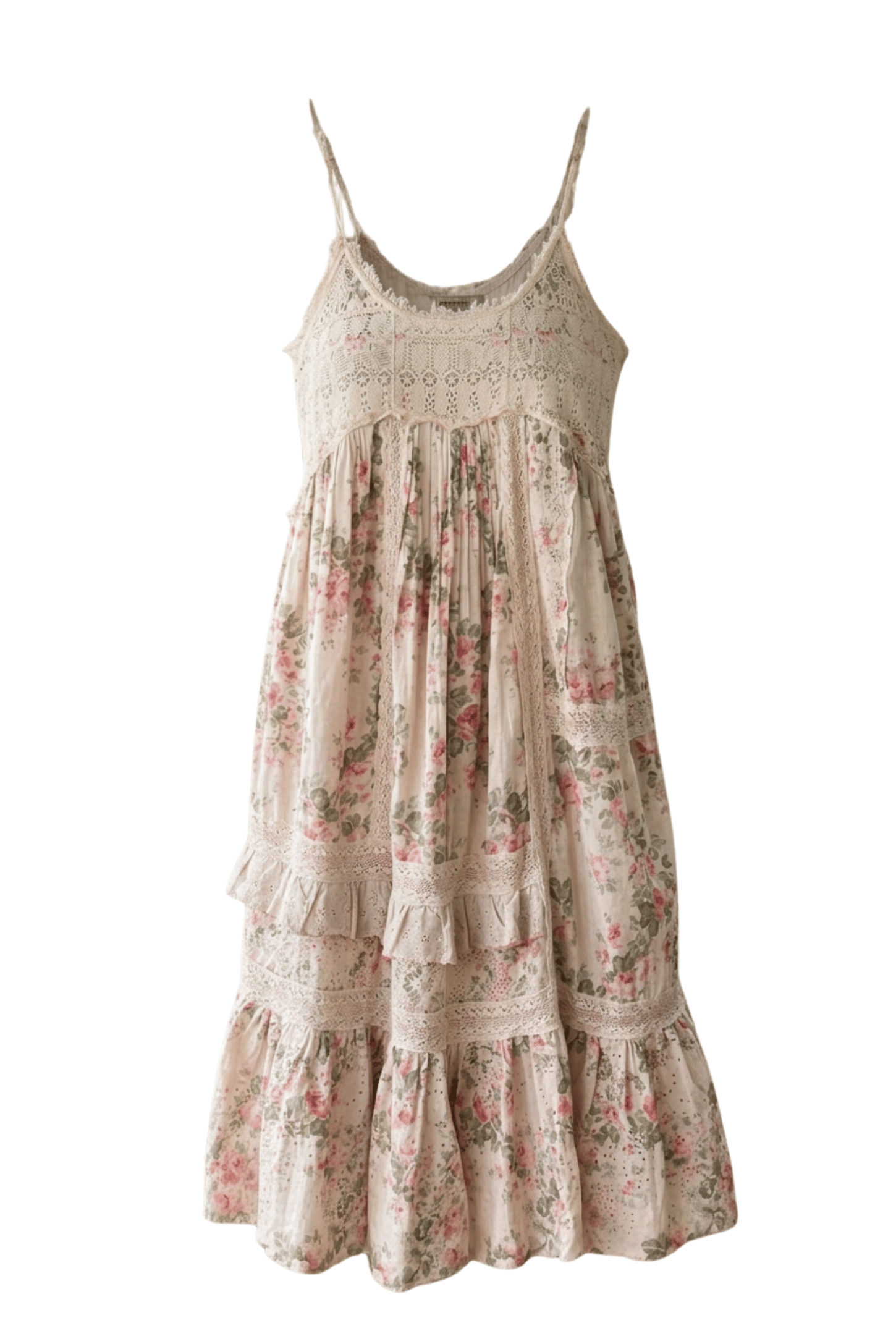 Trestles Clothing Company Heirloom Garden Dress in floral cotton with lace bodice, tiered ruffles, and maxi length.