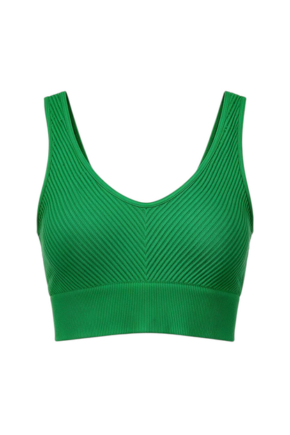 Trestles Clothing Company reversible green ribbed crop cami with chevron knit pattern and v-neckline