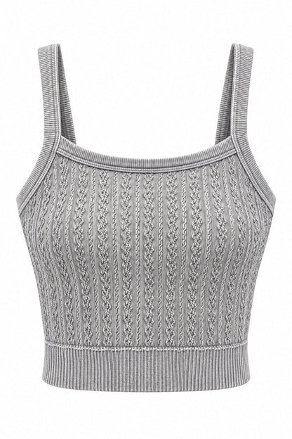 Trestles Clothing Company grey cabled cropped cami with a square neck and supportive wide elastic ribbed hem