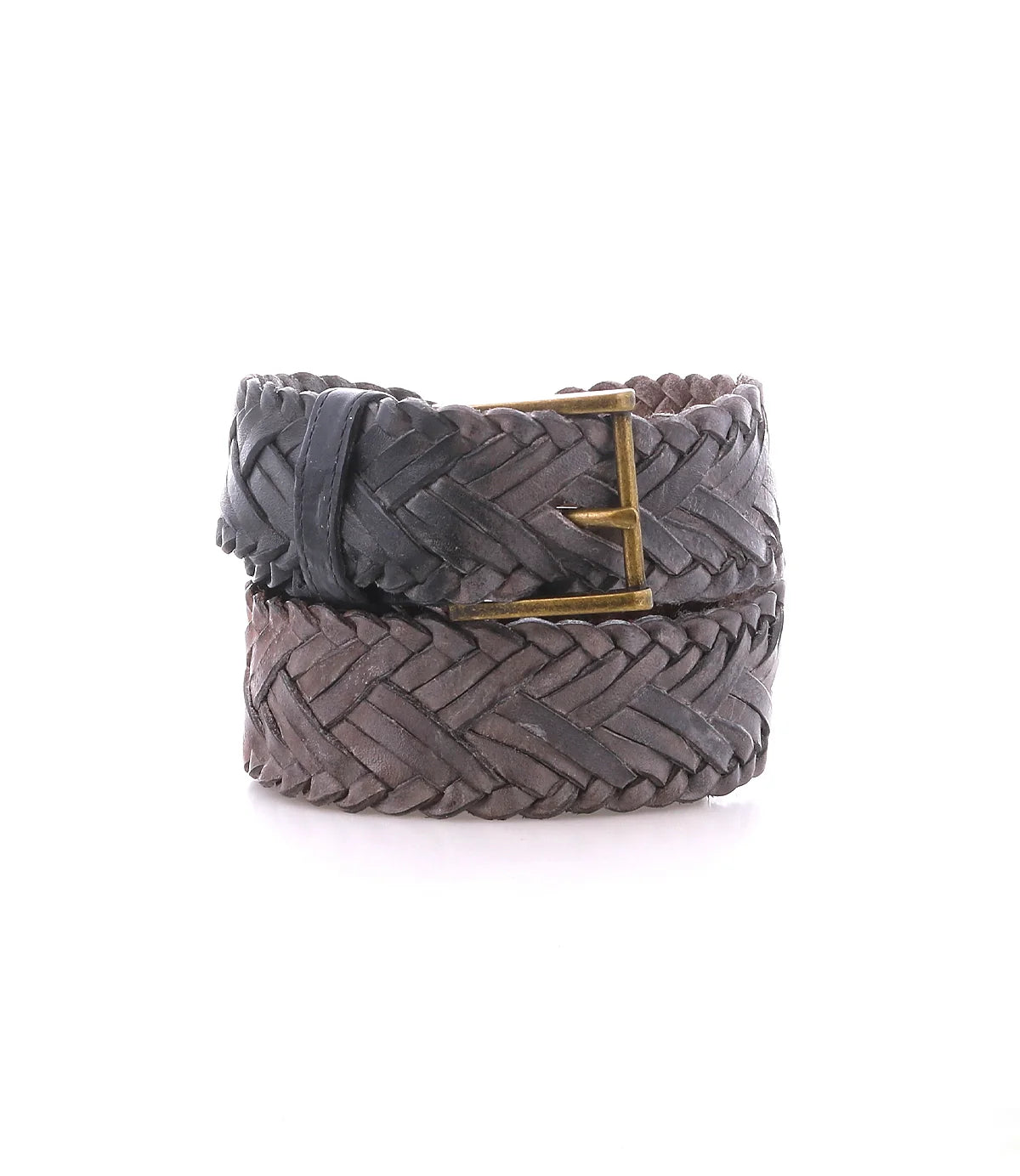 Trestles Clothing Company Bed Stu Proem handwoven brown leather belt with a vintage metal buckle and rugged texture