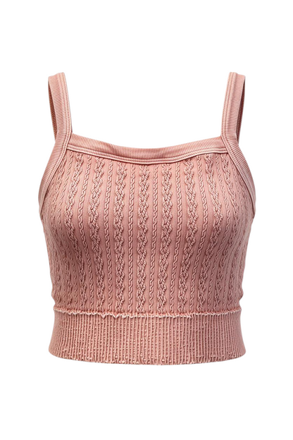Trestles Clothing Company dusty pink cabled cropped cami with a square neck and supportive wide elastic band.